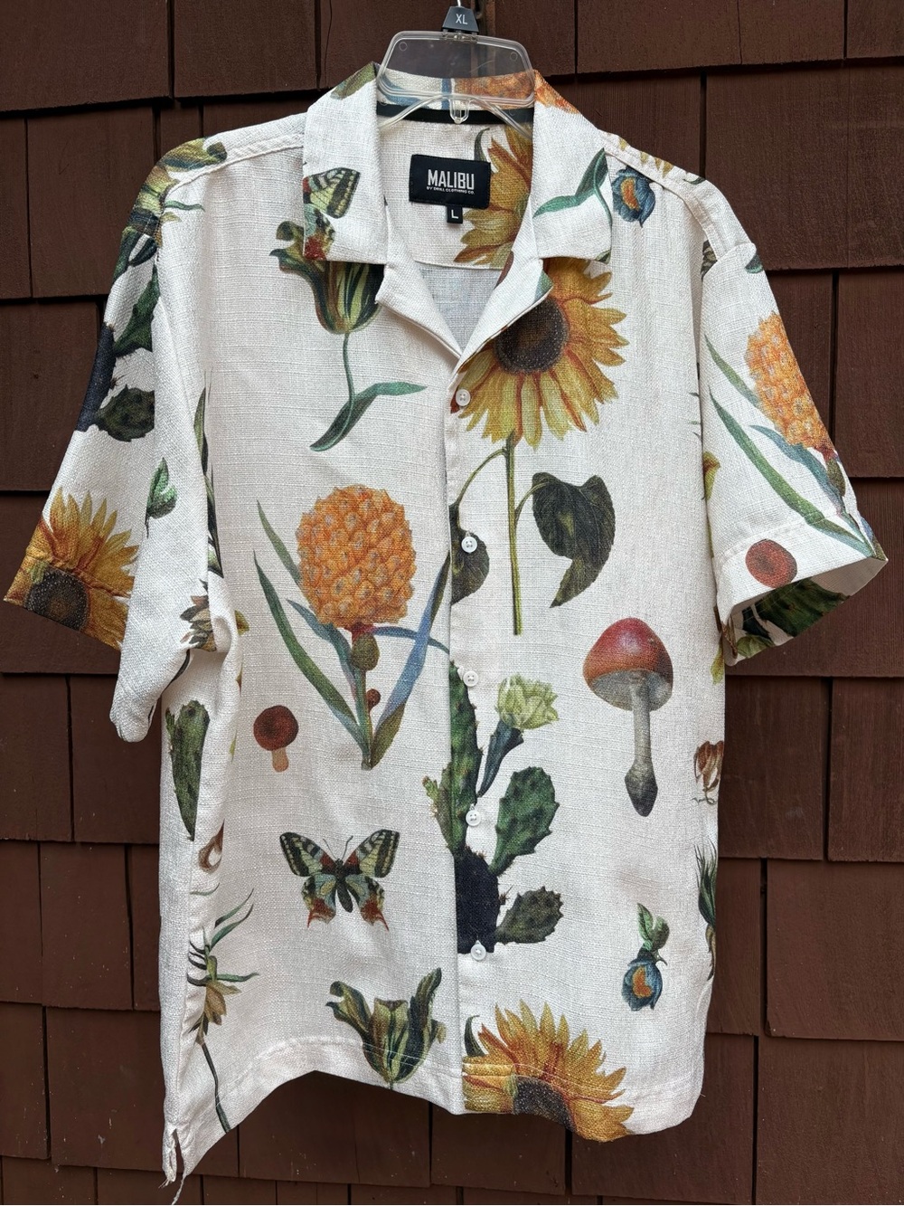 Malibu Men’s Botanical Print Short-Sleeve Button-Down Shirt large